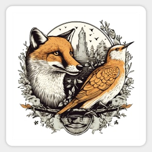 Fox and Bird Sticker